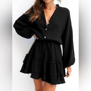 Zara Black Ruffled Tiered Long Sleeve Dress